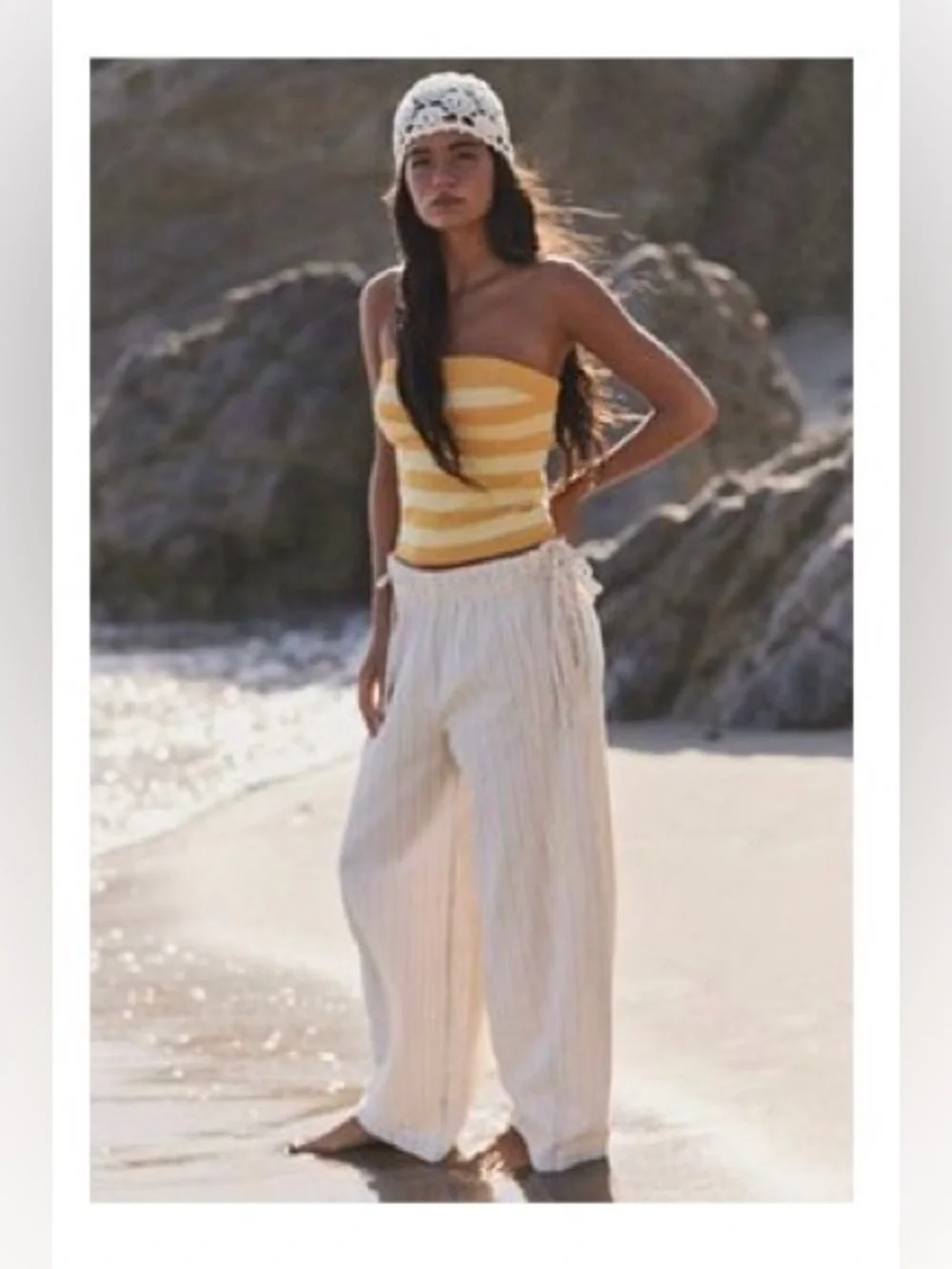 Sun Dazed Cotton-Linen Striped Pants in Ivory Combo NWT